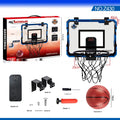 Red foldable basketball frame with suction cup base mounted on door