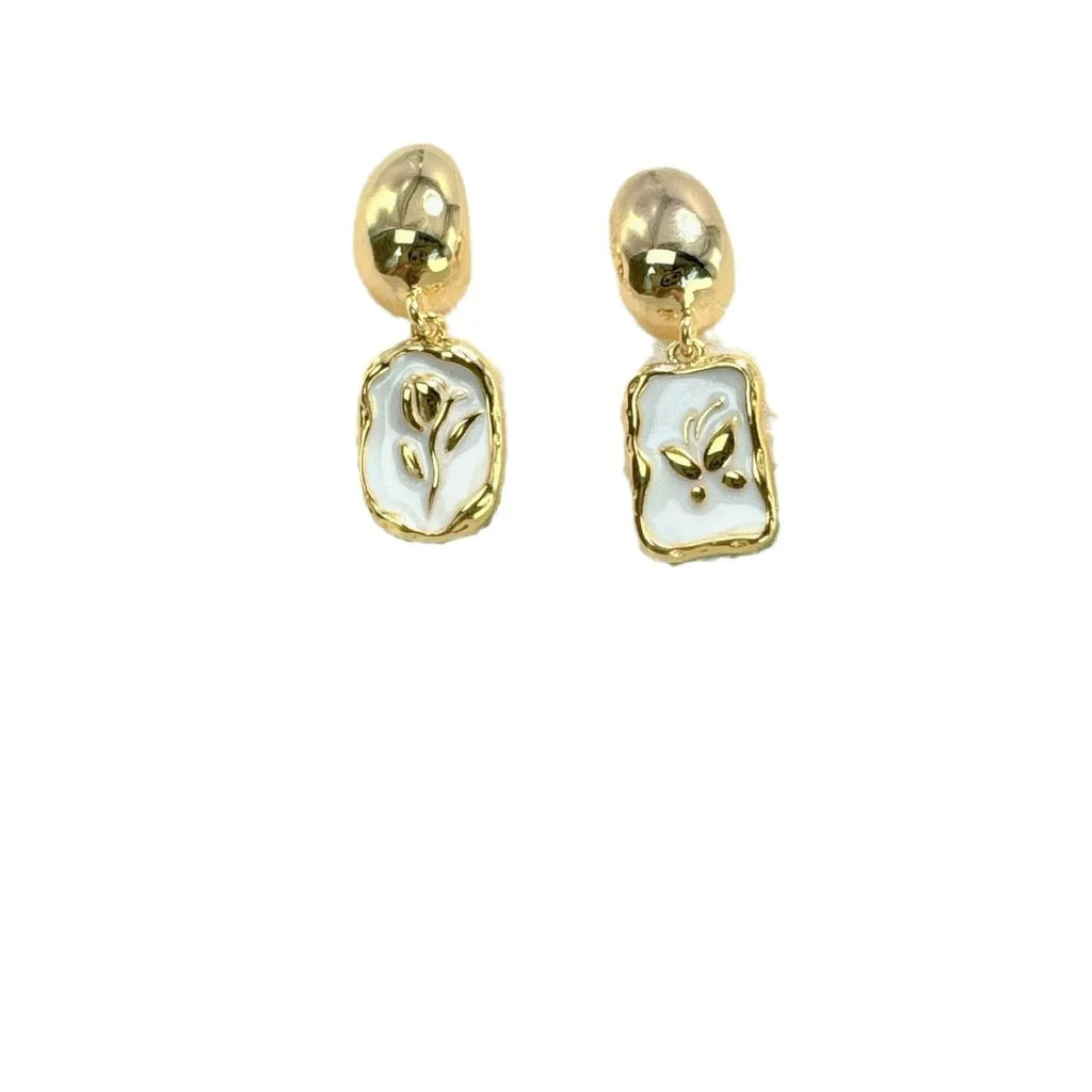 S925 silver needle asymmetric ear stud for women with geometric floral electroplated design