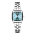Slim retro quartz watch for women with bamboo strap in silver finish 8mm thick