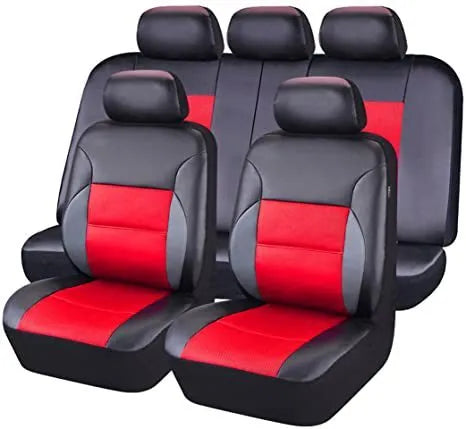 Universal artificial leather car seat cover set showing front seat and individual seat covers in choice of colours