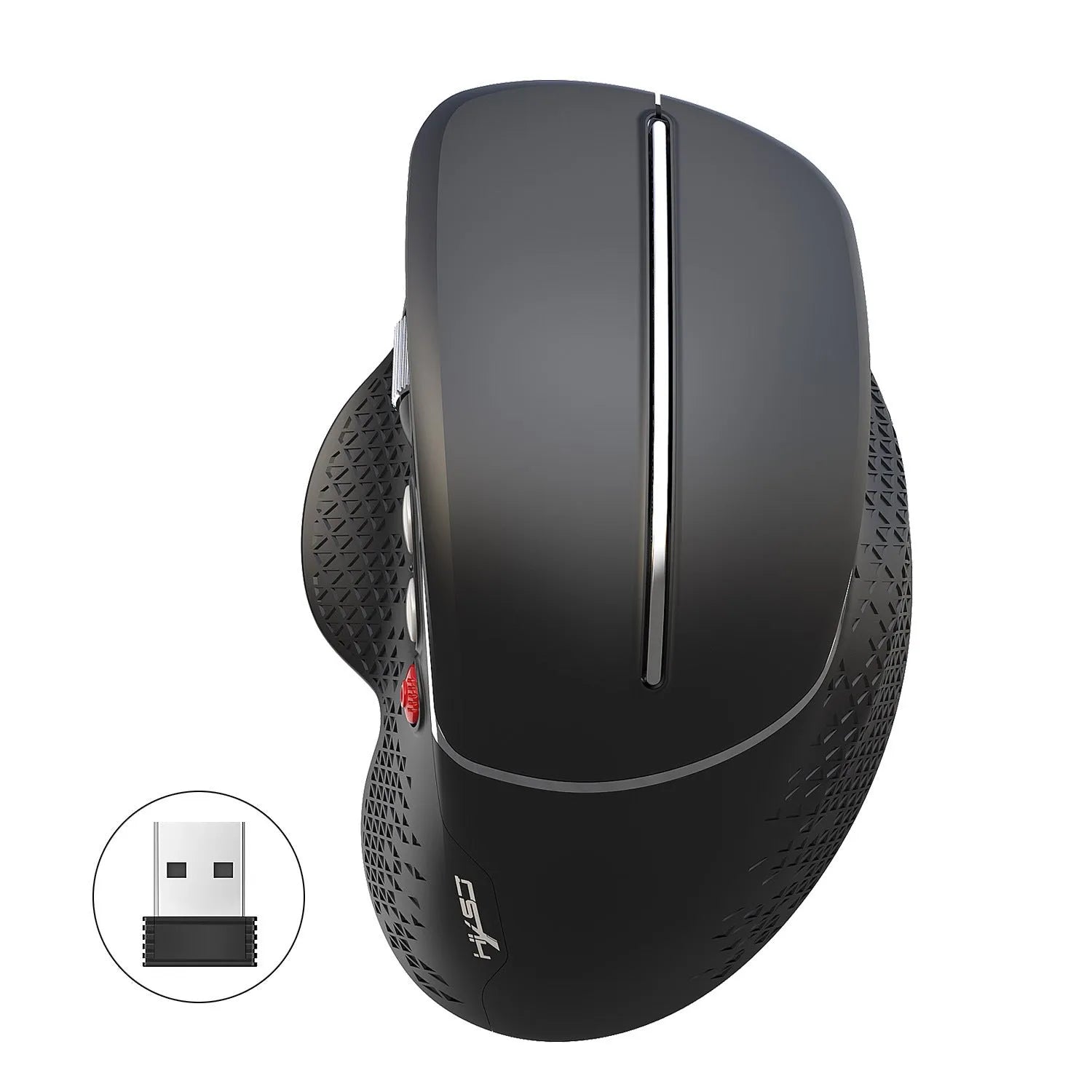 T32 Wireless Vertical Mouse in black or silver with aluminium side roller on desk