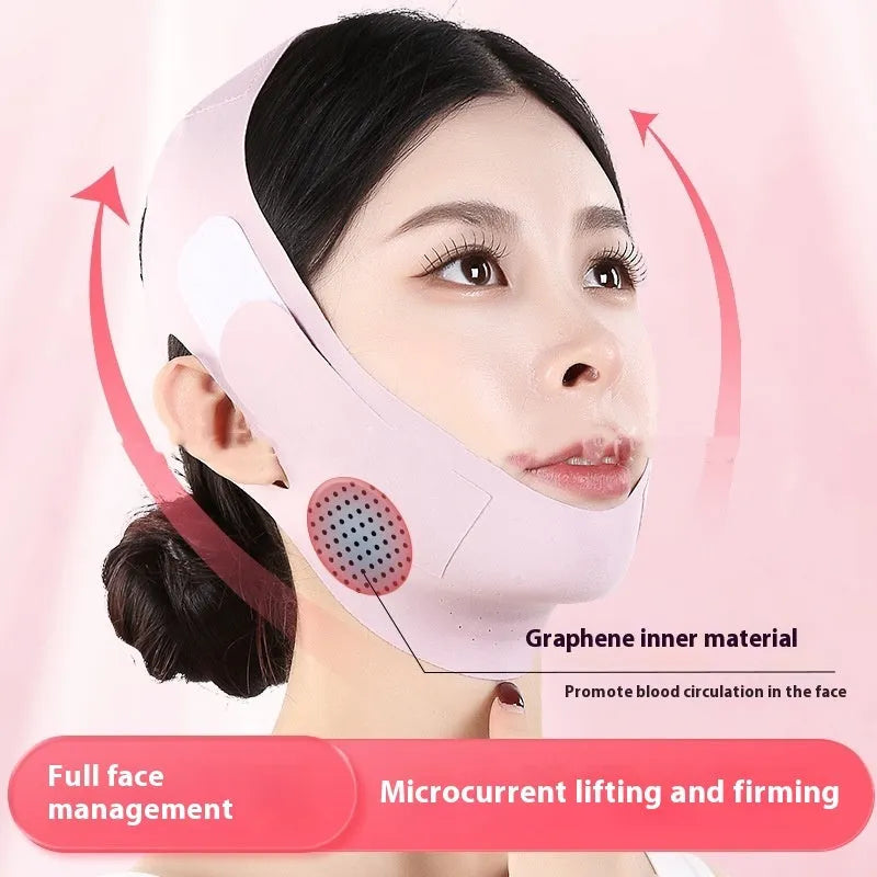 Small V face shaping mask in purple and green colours with anti-sagging bandage design