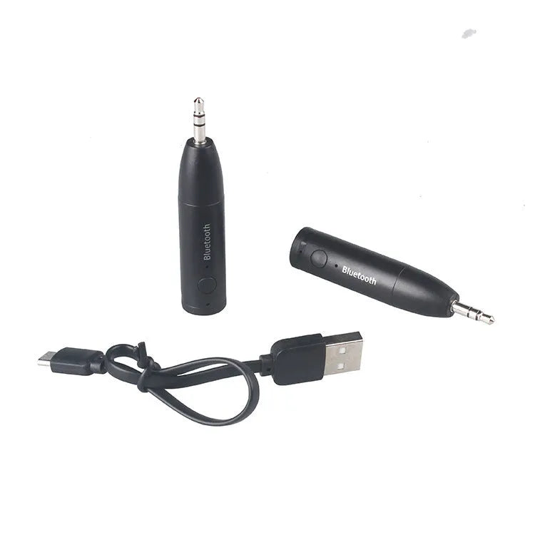 Black car AUX Bluetooth audio receiver with USB cable for wireless music streaming