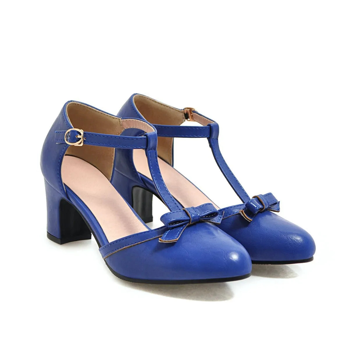 Women's chunky heel sandals with bow tie design and adjustable buckle strap in apricot colour