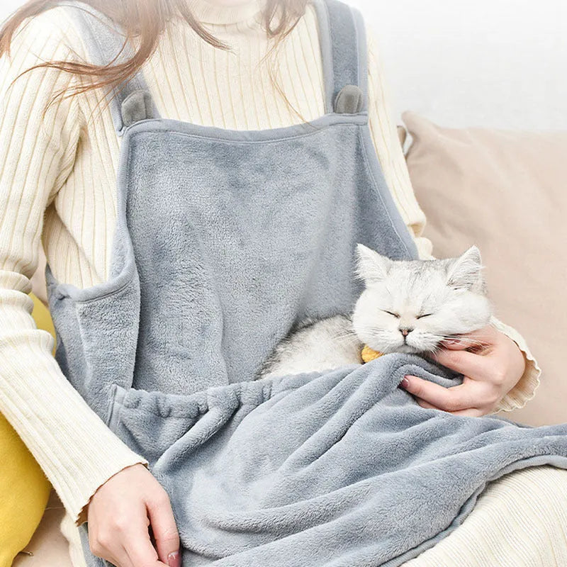 Grey soft plush non-stick pet apron for cats and small dogs, Arctic velvet fabric