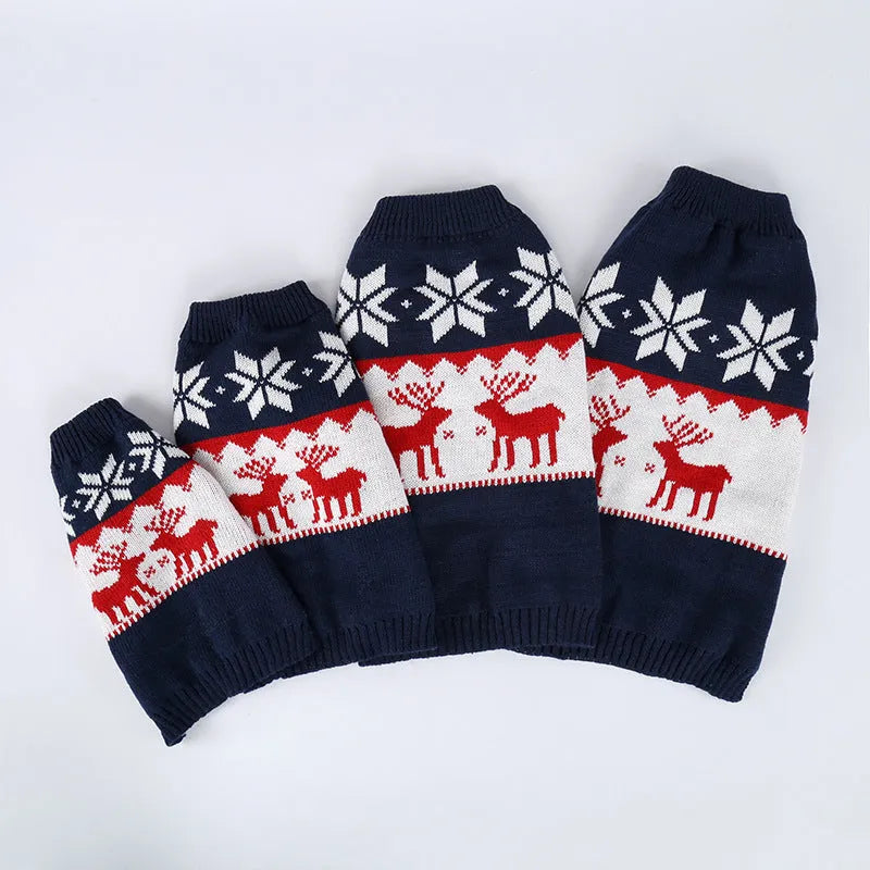 Navy blue acrylic knitted Christmas sweater for dogs with personalised holiday design