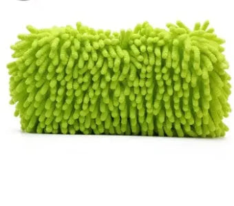 Silver green microfiber chenille car wash sponge measuring 14x25cm for vehicle and household cleaning