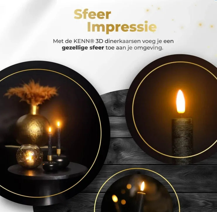 Black S2 3D Flame LED Taper Candle with realistic dancing light effect