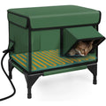 Green outdoor heated insulated foldable cat house made of 900D PVC with charger