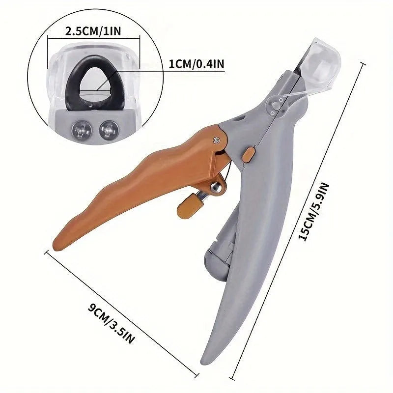 Yellow LED pet nail trimmer with magnifying glass and steel blades for cats and dogs
