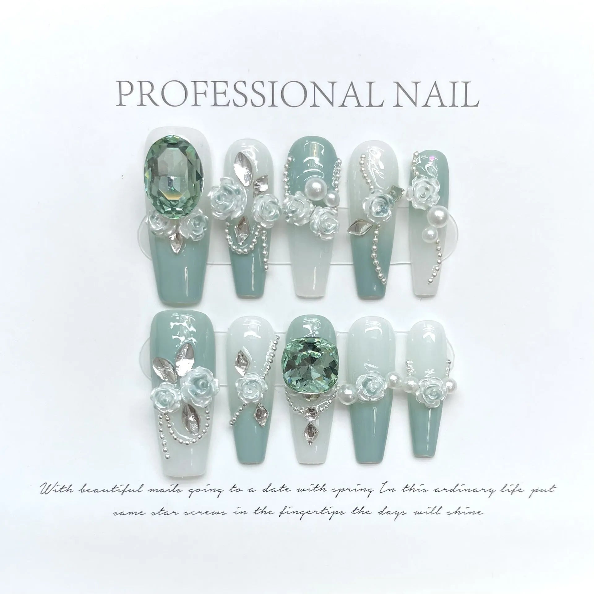 Full diamond camellia gradient nail armour set with bow and butterfly patterns in blush tones