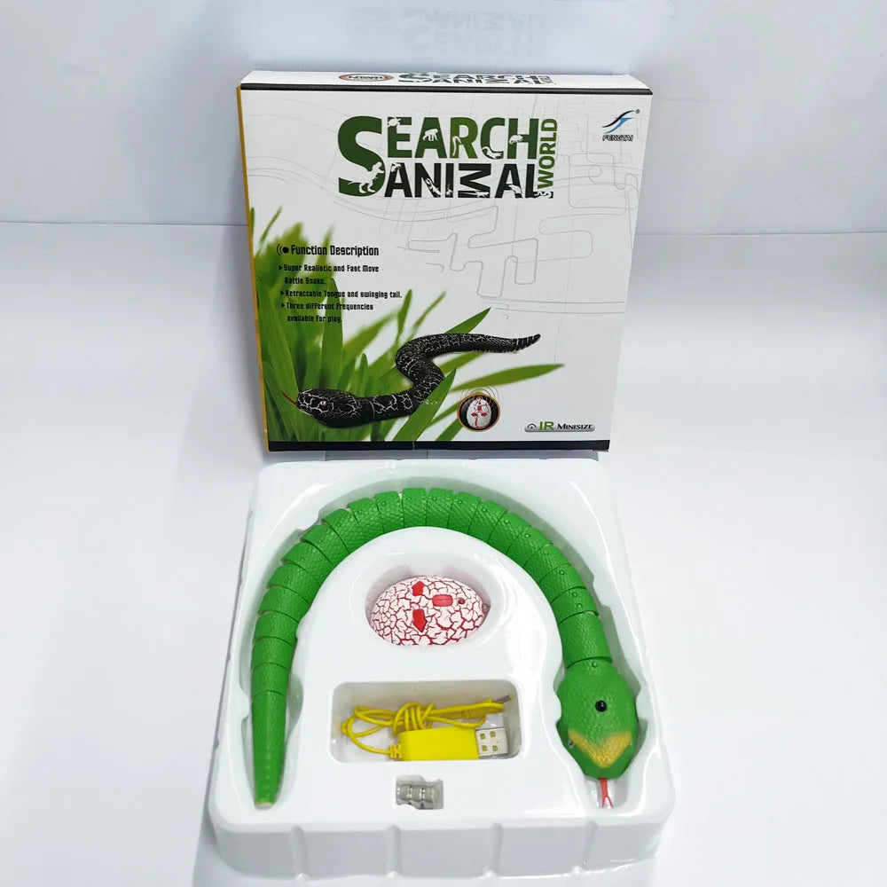Smart sensing electronic snake cat toy with realistic plastic body on floor