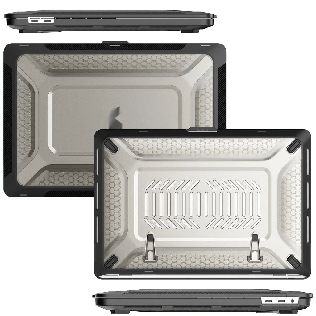 MacBook protective shell in four colours: cool black, starry sky grey, elegant apricot, and sapphire blue.