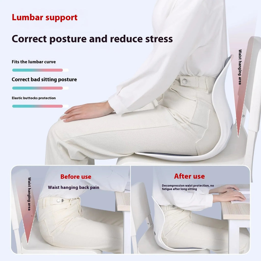 Grey Japanese-style lumbar support cushion with sponge filling for waist support during prolonged sitting
