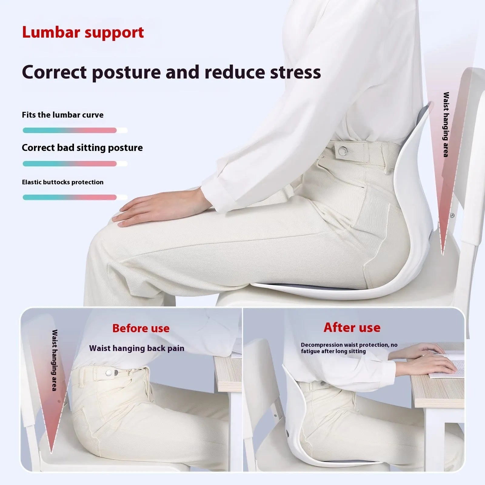 Grey Japanese-style lumbar support cushion with sponge filling for waist support during prolonged sitting