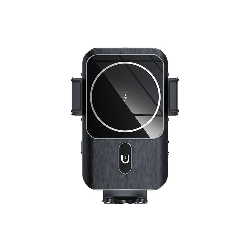 Black car wireless charger phone holder with 15W charging and dual mounting options