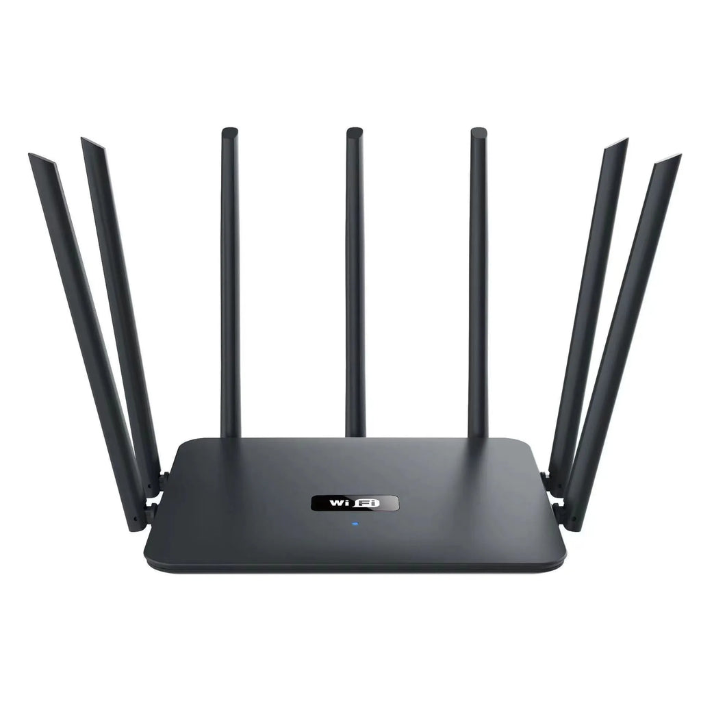Dual-band 5G Gigabit WiFi router in black or white offering whole-house coverage with through-wall signal penetration