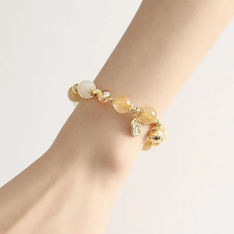 Gold rutilated quartz crystal bracelet with Korean style design in Lucky Fortune colour.