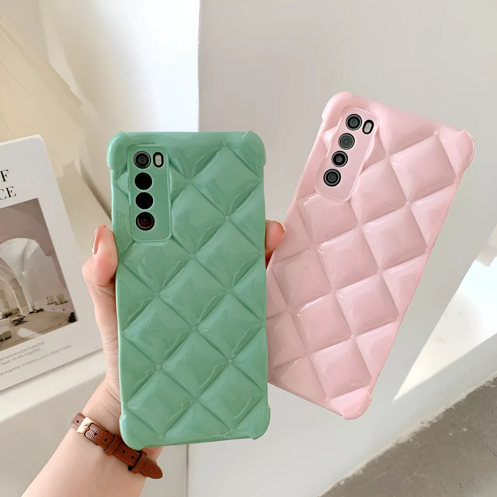 Huawei silicone diamond texture phone case in black, green, pink or white colours