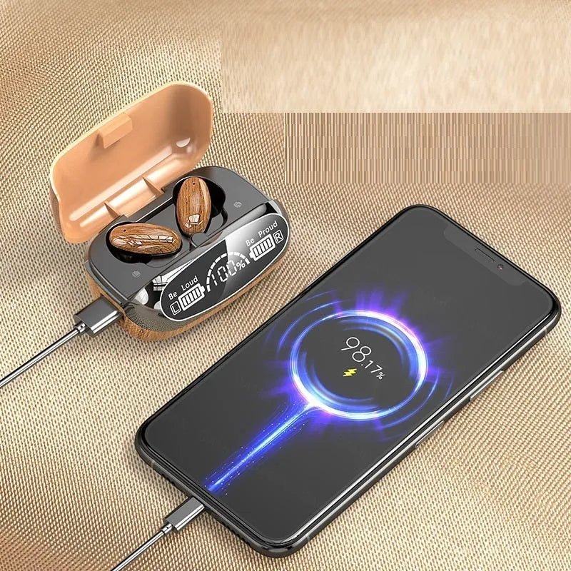 M35 wood grain Bluetooth wireless earbuds with charging cabin and power display