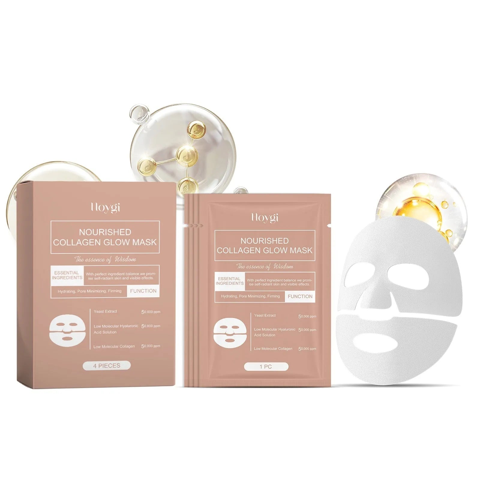 Nourished Collagen Glow Hydrating Face Mask sheet with hyaluronic acid and collagen serum