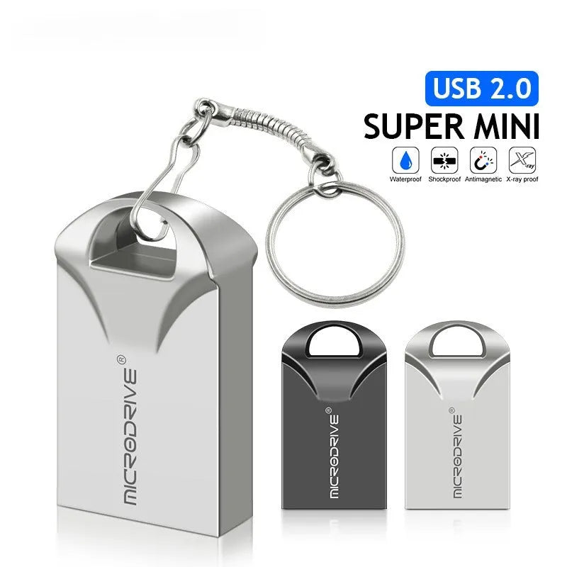 Small black and silver metal USB flash drive showing compact size and USB connector.