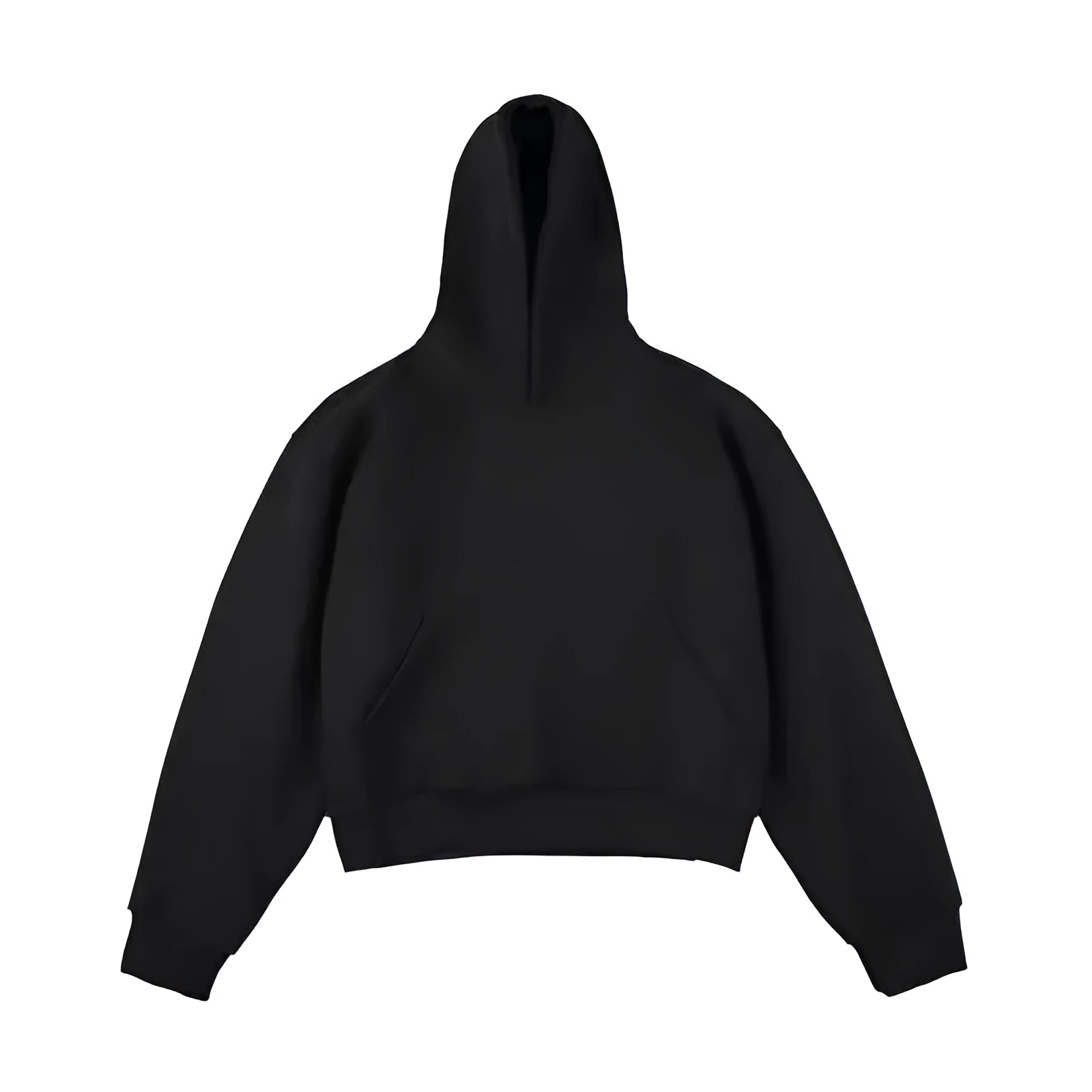 Man wearing a dark grey Chinese cotton hooded sweatshirt with a removable hood and long sleeves.