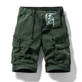 Men's cotton summer shorts with zip fly and multiple pockets in army green colour