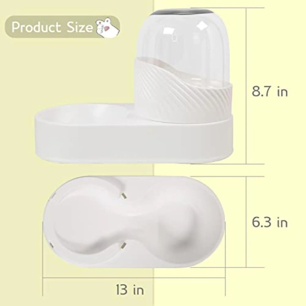 White automatic cat feeder and water dispenser set with 2 litre capacity gravity system