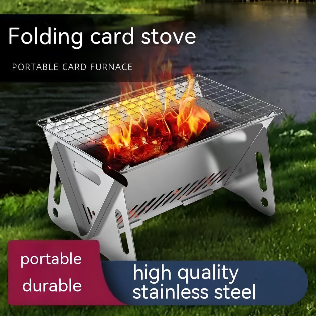 Stainless steel folding barbecue oven with large grill for outdoor cooking