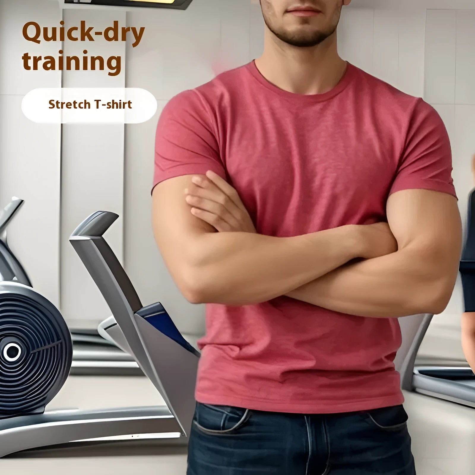 Men's black stretch quick-drying short sleeve T-shirt with round neck for running