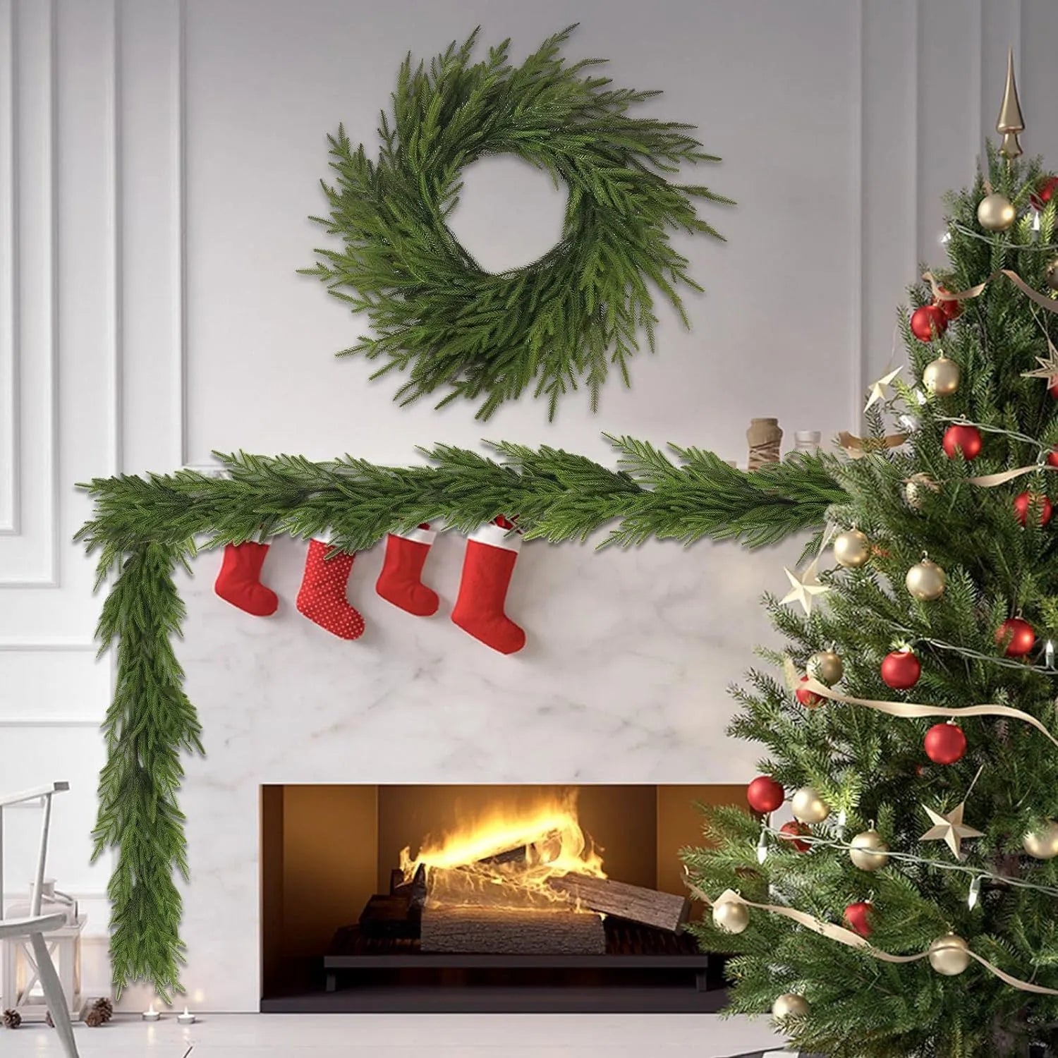 PE plastic front door garland in American country style with green leaves measuring 60cm long
