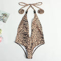 Women's leopard print one-piece swimsuit with buckle bandage design in European style
