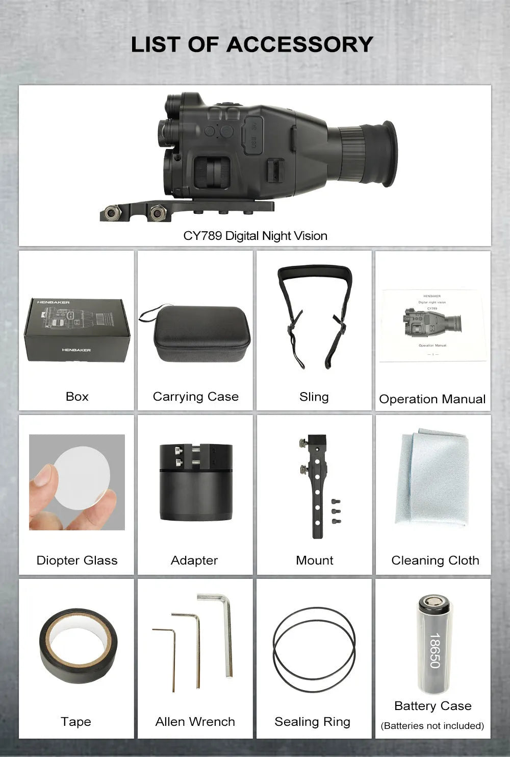 CY789 HD Photography Night Vision Instrument Sets Of Aiming compact scope 106x97x47mm on dark background