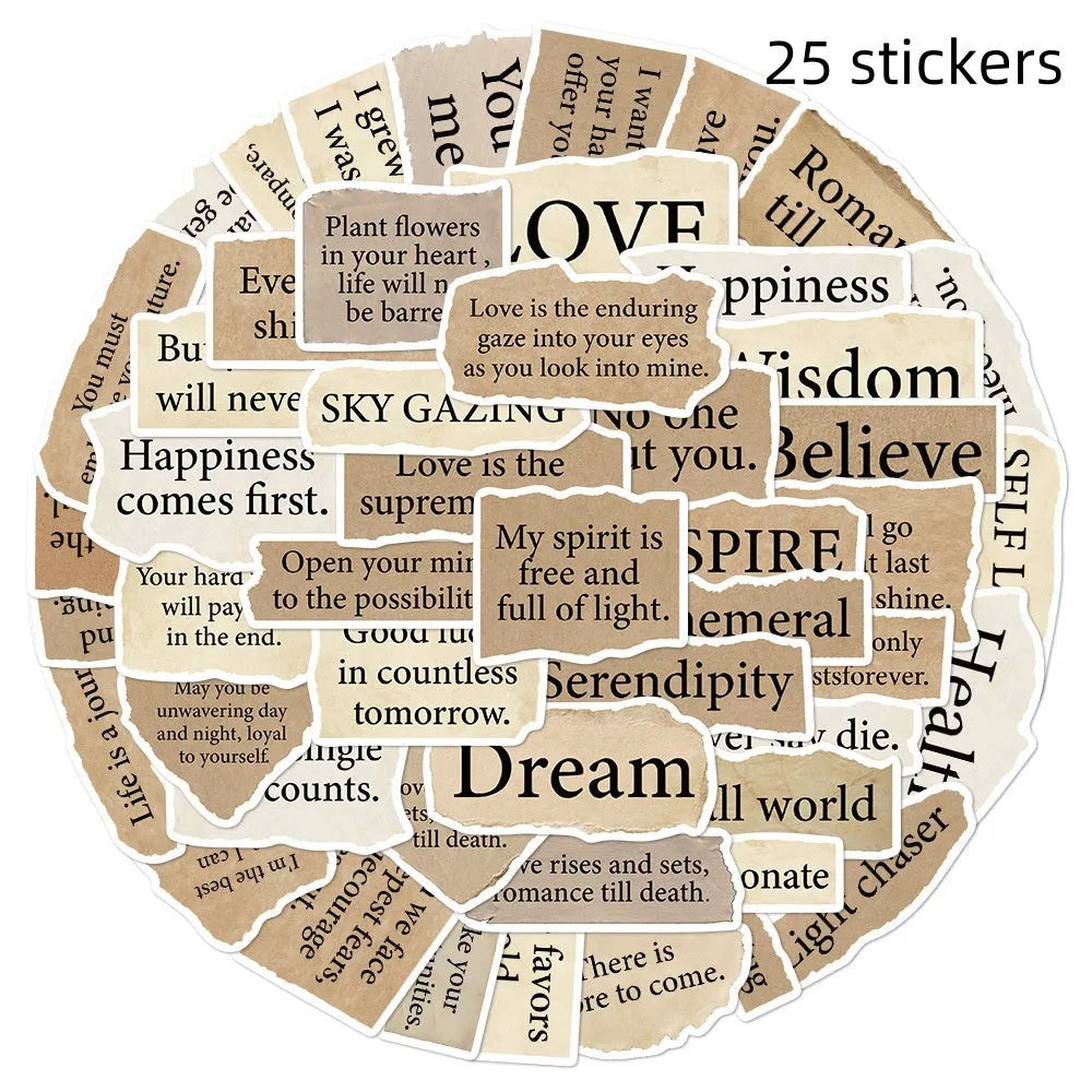 Torn English design laptop stickers in assorted sizes from 4 to 7 centimetres