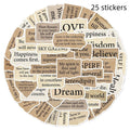 Torn English design laptop stickers in assorted sizes from 4 to 7 centimetres