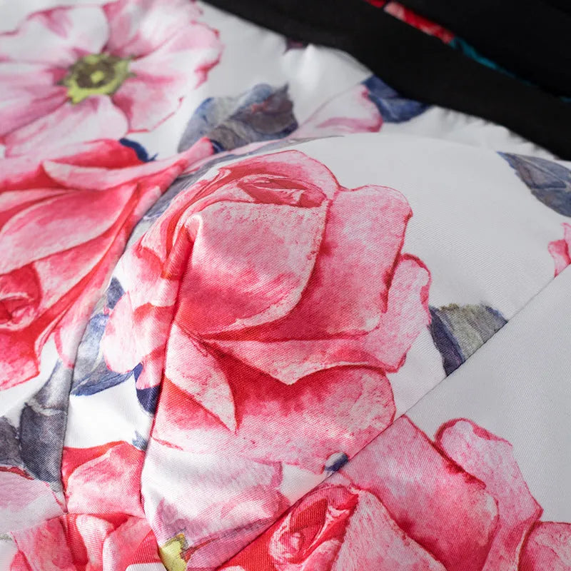 Men's ice silk printed underwear in polyester fabric showing floral design with mid waist cut