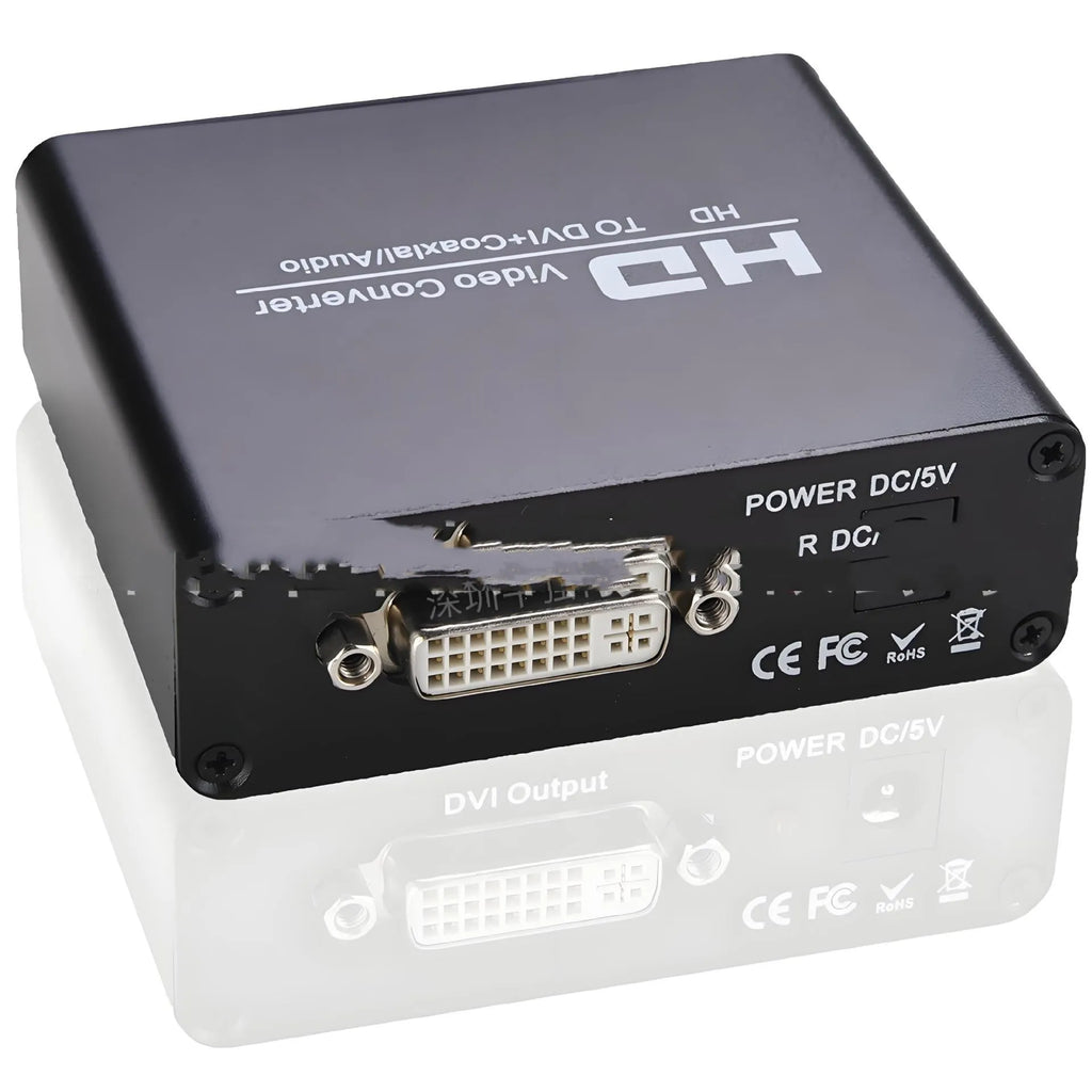 Black HDMI to DVI converter with coaxial audio output and 1.5 metre cable for 1080p video conversion