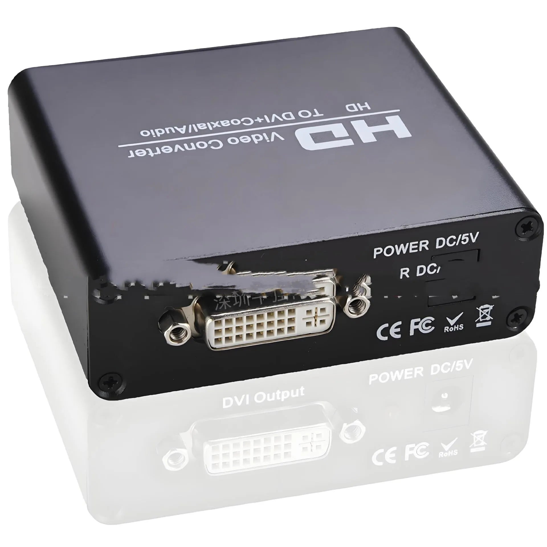 Black HDMI to DVI converter with coaxial audio output and 1.5 metre cable for 1080p video conversion