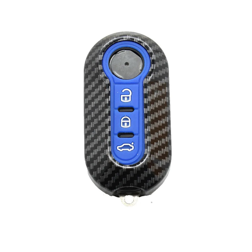 Fiat 500 Boyue Ottimo Viaggio car remote key replacement shell in black, red, and dark blue colours.