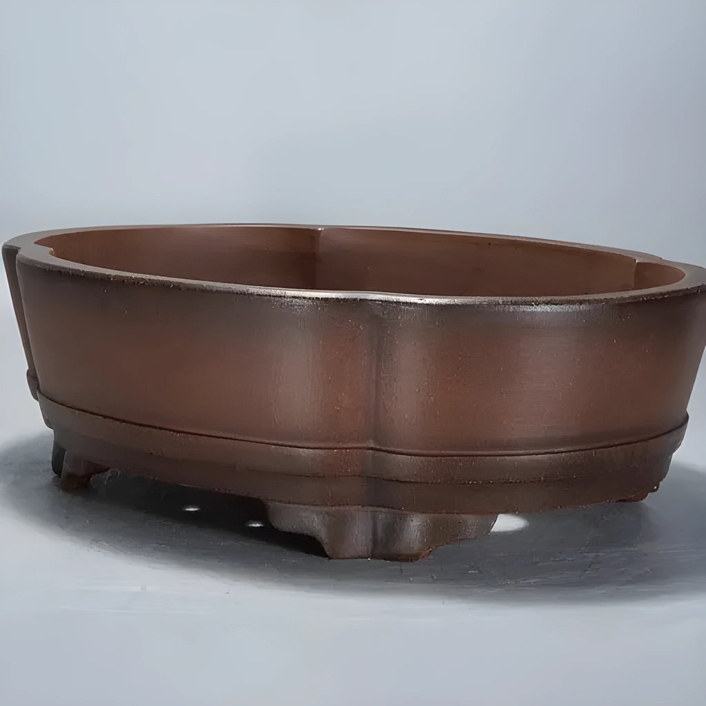 Classical green purple clay bonsai pot, 50cm wide, for tabletop or floor plant display.
