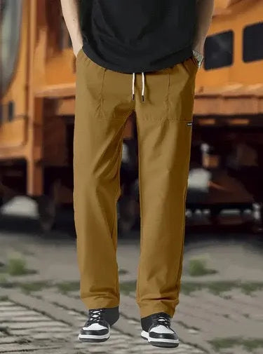Men's light grey polyester trousers for spring and autumn casual wear