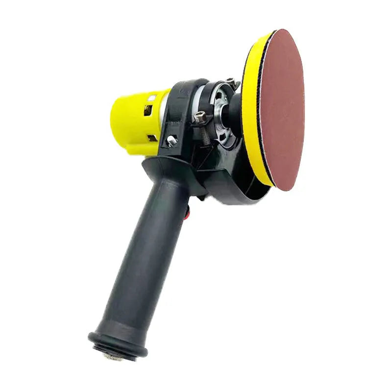 Black multifunctional handheld miniature electric seam polisher with 100mm grinding disc on a workbench