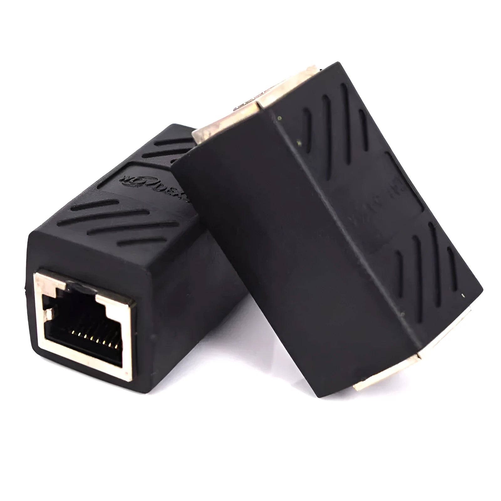 Black RJ45 coupler adapter with rotary union for extending Ethernet network cables