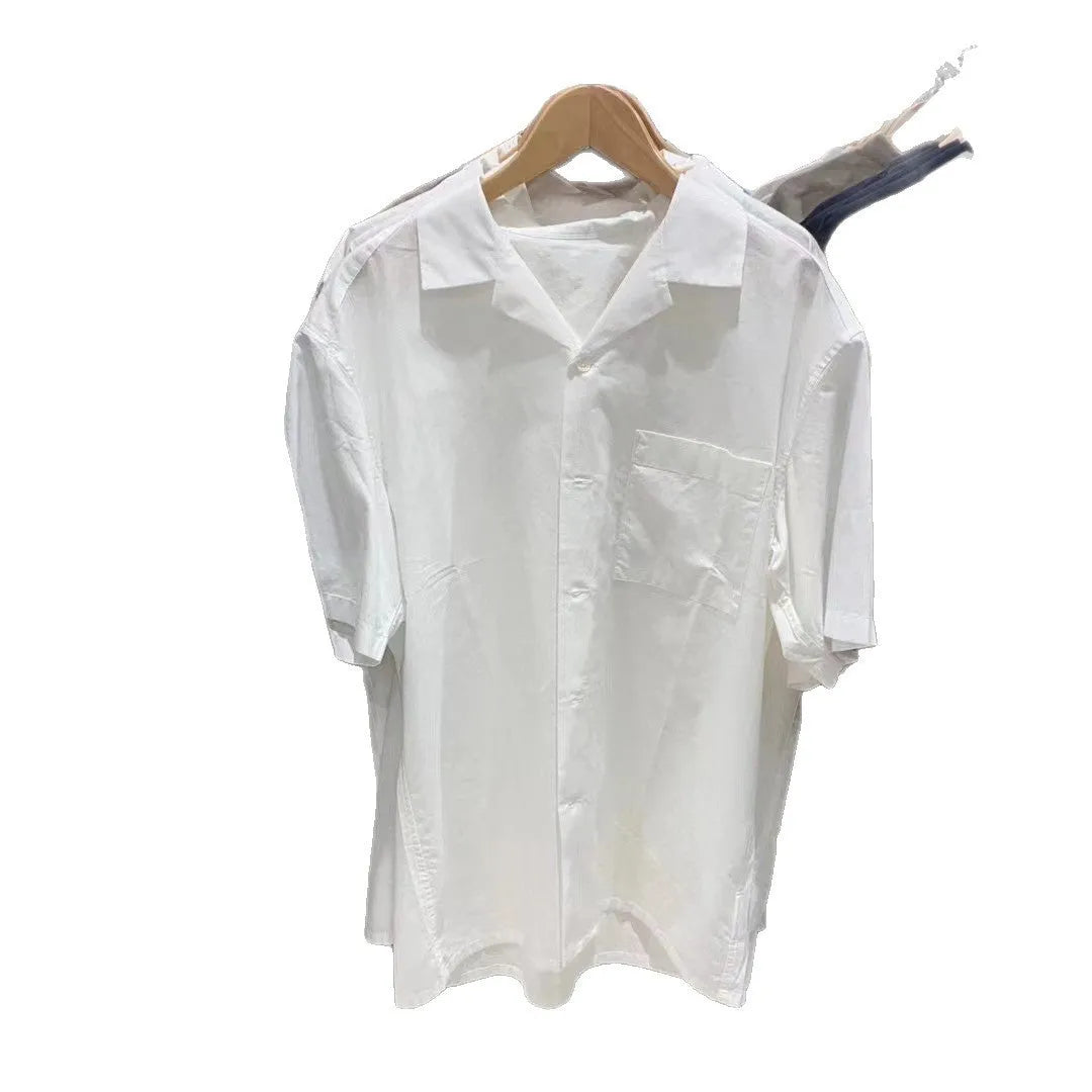 Men's modal cotton blend open collar casual shirt in Japanese Korean style with regular sleeves