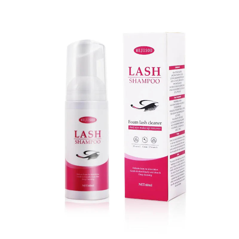 60ml lash shampoo mousse bottle for eyelash cleaning measuring 3.7cm by 13.5cm