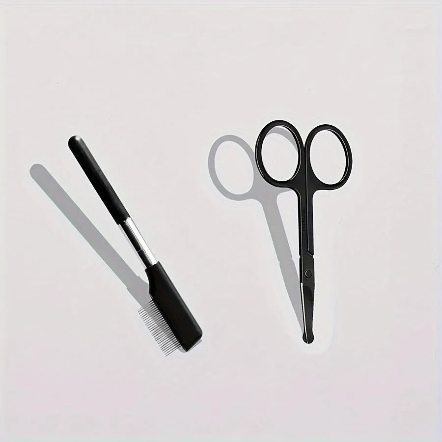 Black pet grooming brush with soft bristles and a comb for gentle eye cleaning on dogs and cats.