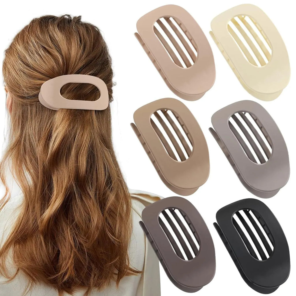 Set of six rose red plastic hair clips with frosted grip and pointed toe design.