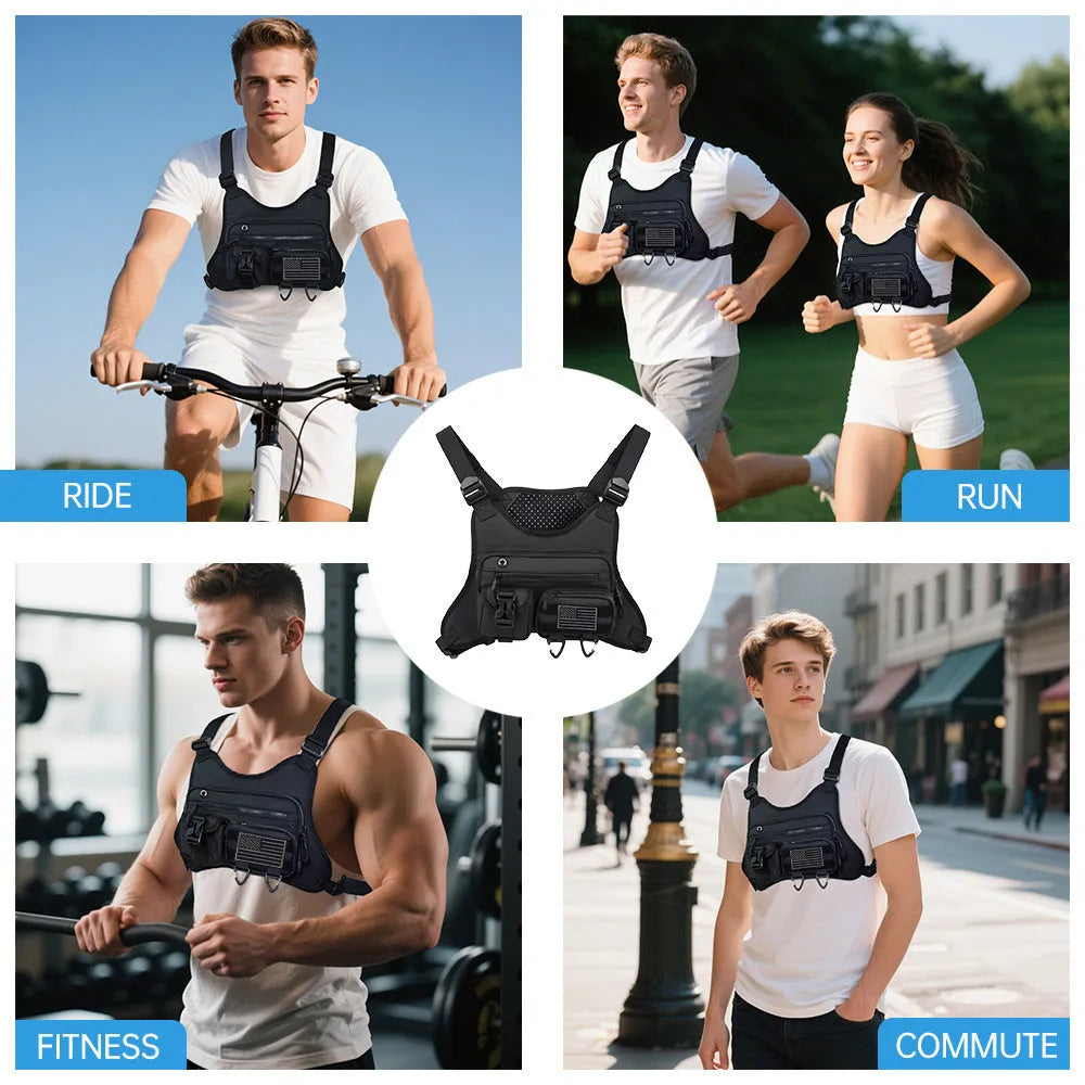 Oxford cloth chest bag with breathable vest design for outdoor sports and daily use