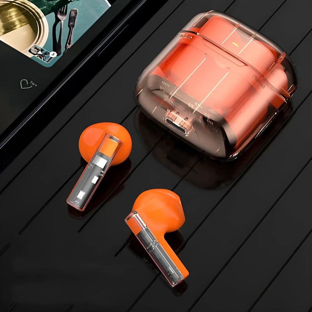 High Power TWS Wireless Headphones with Bluetooth 5.3, 15M Range, Binaural Call, 130h Standby, 5h Music Time, and 3g Lightweight Design in Black, White, Orange, Green